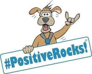 Cartoon eines Hundes mit Schriftzug. Logo von PositiveRocks!